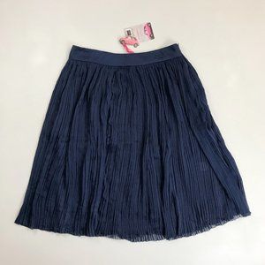 PINK MARTINI Accordion Pleat Skirt Medium NWT Flowy Midi Lined Side Zip Navy